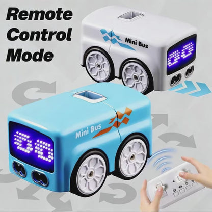 RC Mini Bus - Kinderen spelen op afstand - 4 speelmodi - LED display - wit/blauw - productvideo