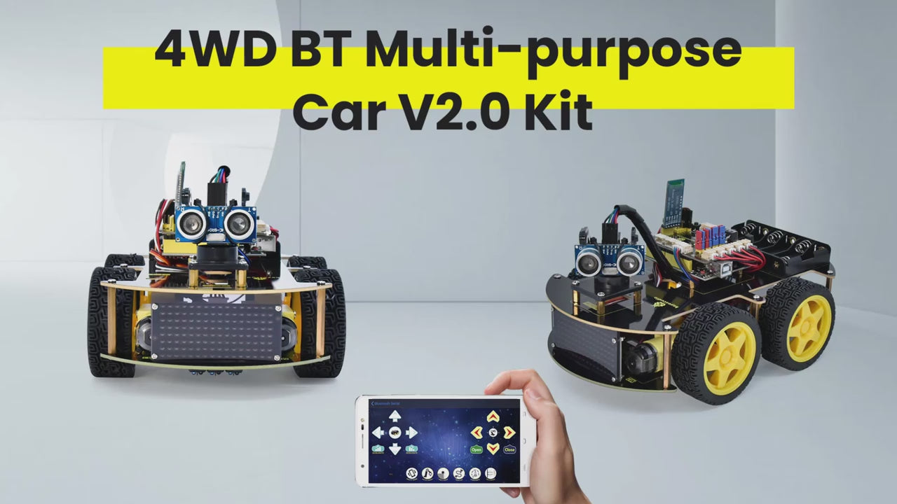 Keyestudio 4WD Multi BT Smart Car voor Arduino Kit Robot Geüpgradede V2.0 - Veelfuncties – Gebruiksvriendelijk – 5V – Bl - productvideo