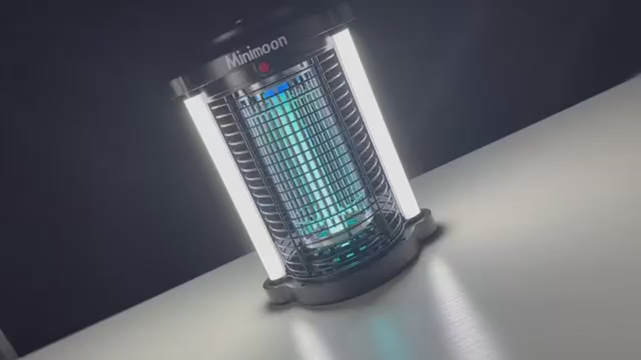 Minimoon Bug Zapper Outdoor Muggenzapper Met Dubbel Led Licht 15W | Duurzaam Roestvrijstalen Design | Veilig en Efficiën - productvideo