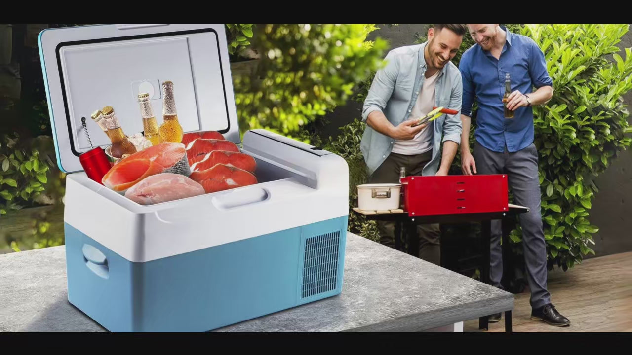 SucceBuy Auto Koelkast Mini Koelkast Vriezer Draagbare Compressor Koeler DC 110-240V Ijsbox voor Camping - Compact & Eff - productvideo
