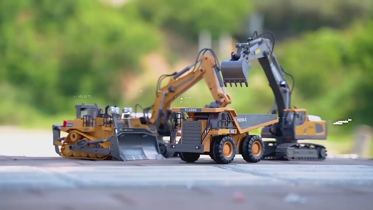 Afstandsbediening Graafmachine Bulldozer Dump Truck Rc Auto Speelgoed Elektrische Techniek 2.4G High-Tech Voertuig Model - productvideo