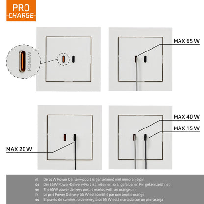 ProCharge USB-C inbouw wandcontactdoos stopcontact duo - 2 snelladers USB-C poorten - Universeel - Wit