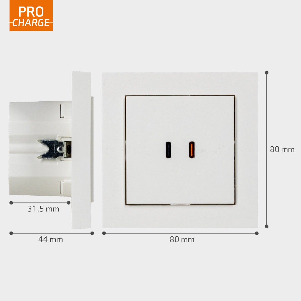 ProCharge USB-C inbouw wandcontactdoos stopcontact duo - 2 snelladers USB-C poorten - Universeel - Wit