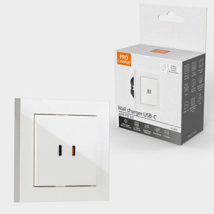 Comnox - ProCharge USB-C inbouw wandcontactdoos stopcontact duo - Krachtige 65W oplader - Dual USB-C poorten - Efficiënt laden - Wit