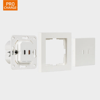 Comnox - ProCharge USB-C inbouw wandcontactdoos stopcontact duo - Krachtige 65W oplader - Dual USB-C poorten - Efficiënt laden - Wit