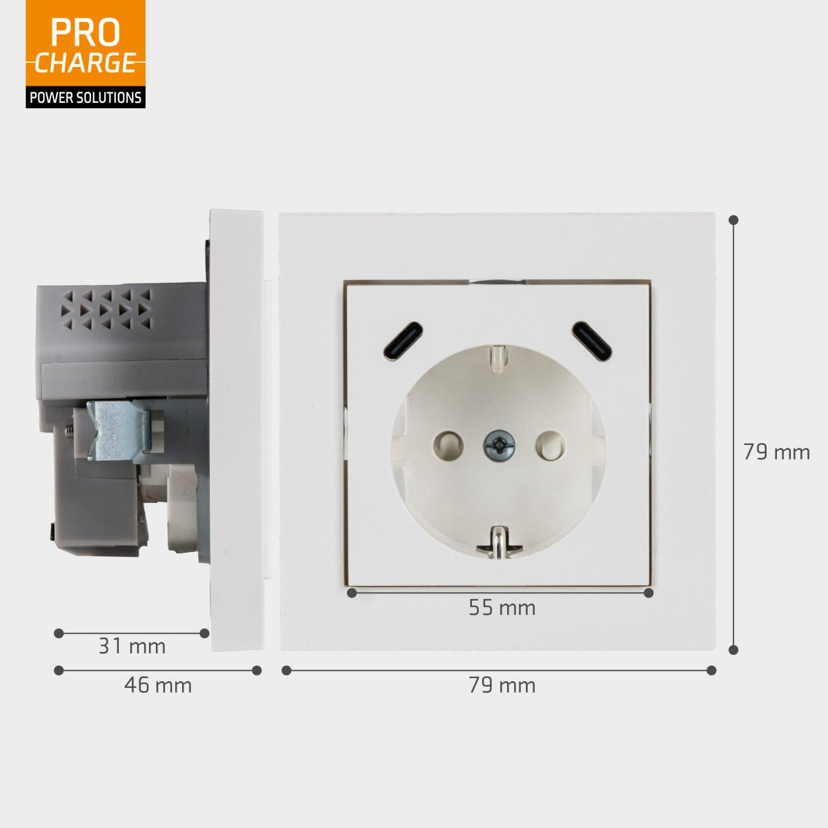 ProCharge USB-C wandcontactdoos inbouw met USB - 2 snelladers USB-C poorten - Universeel - Wit