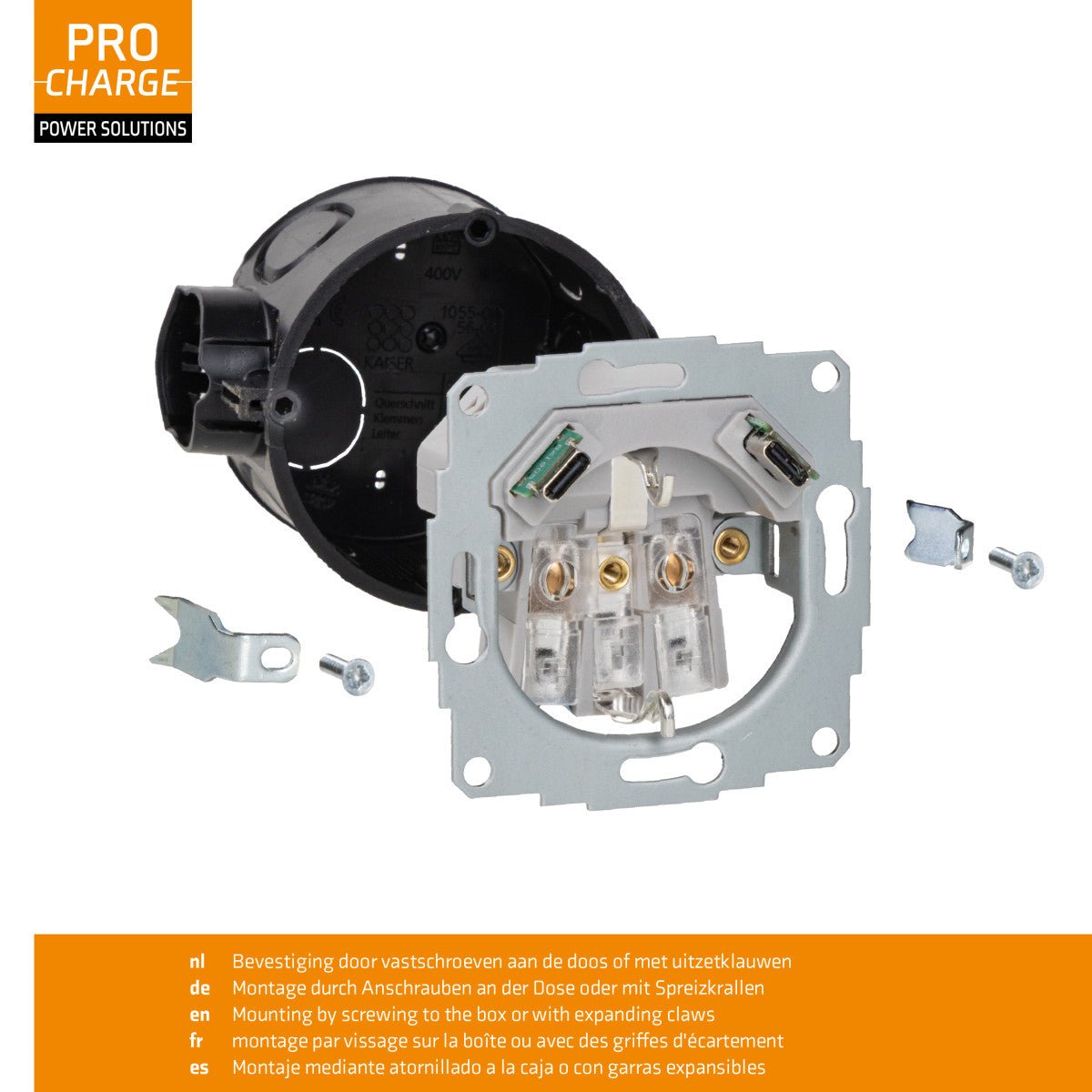 ProCharge USB-C wandcontactdoos inbouw met USB - 2 snelladers USB-C poorten - Universeel - Wit