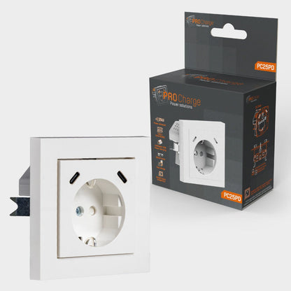 ProCharge USB-C wandcontactdoos inbouw met USB - 2 snelladers USB-C poorten - Universeel - Wit