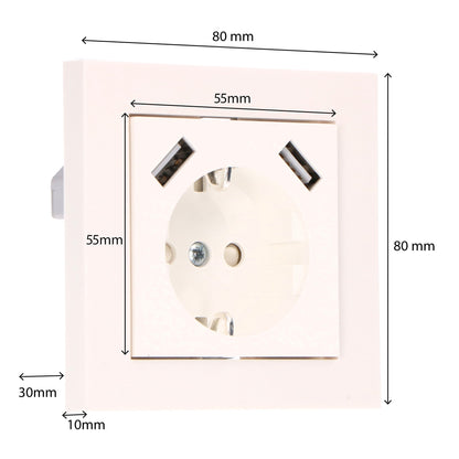 ProCharge Wandcontactdoos met 2 USB snelladers - Universeel - Wit - RAL9010