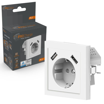 ProCharge Wandcontactdoos met 2 USB snelladers - Universeel - Wit - RAL9010