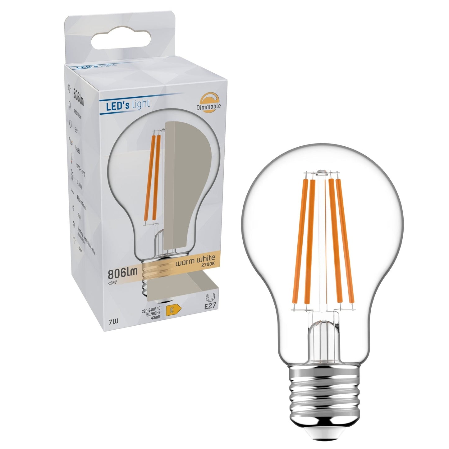 ProDim LED Filament Lamp E27 - Helder - Dimbaar warm wit licht - 7W vervangt 60W
