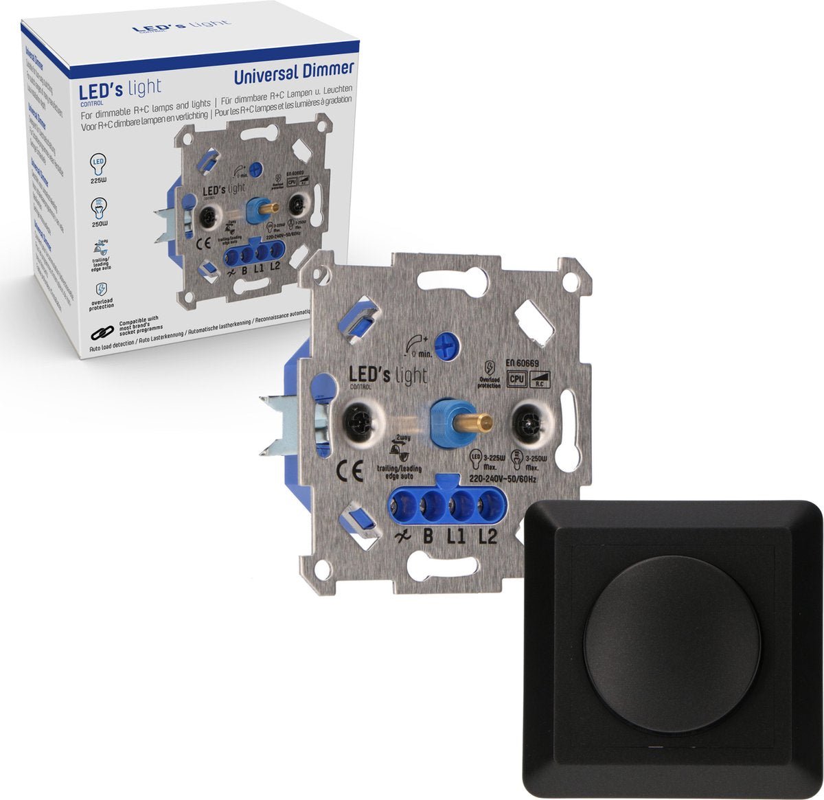 Professional Complete Dimmer voor alle dimbare (LED) lampen - Fase afsnijding aansnijding - Zwart