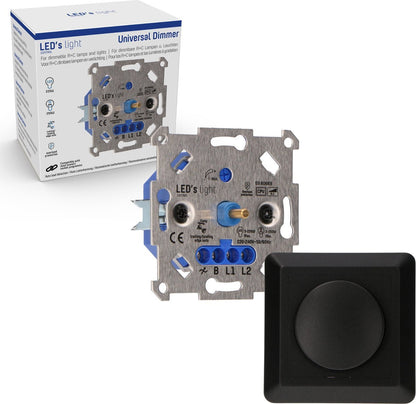 Professional Complete Dimmer voor alle dimbare (LED) lampen - Fase afsnijding aansnijding - Zwart