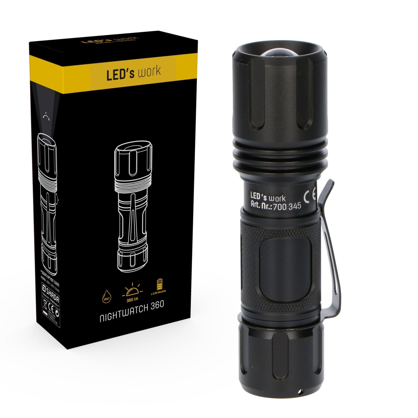 LED's Work Professional LED Zaklamp met Zoomfunctie 360 - Waterdicht - Dimbaar