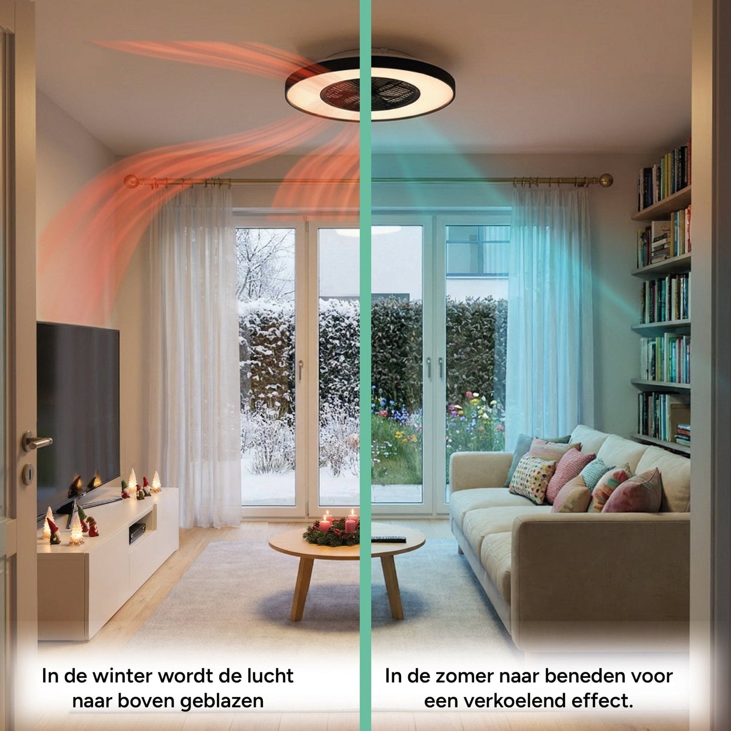 Proventa 3D Air Plafondlamp met Ventilator 60cm - Full room luchtcirculatie - Zomer & Winterstand – Licht en kleurtemperatuur instelbaar
