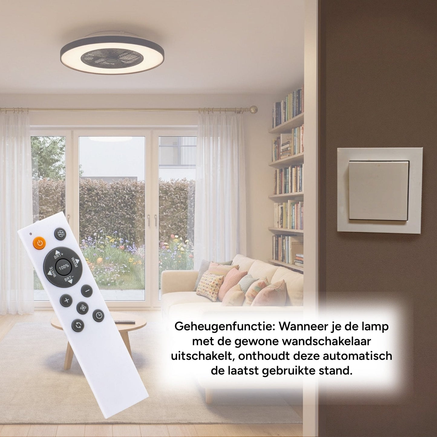 Proventa 3D Air Plafondlamp met Ventilator 60cm - Full room luchtcirculatie - Zomer & Winterstand – Licht en kleurtemperatuur instelbaar