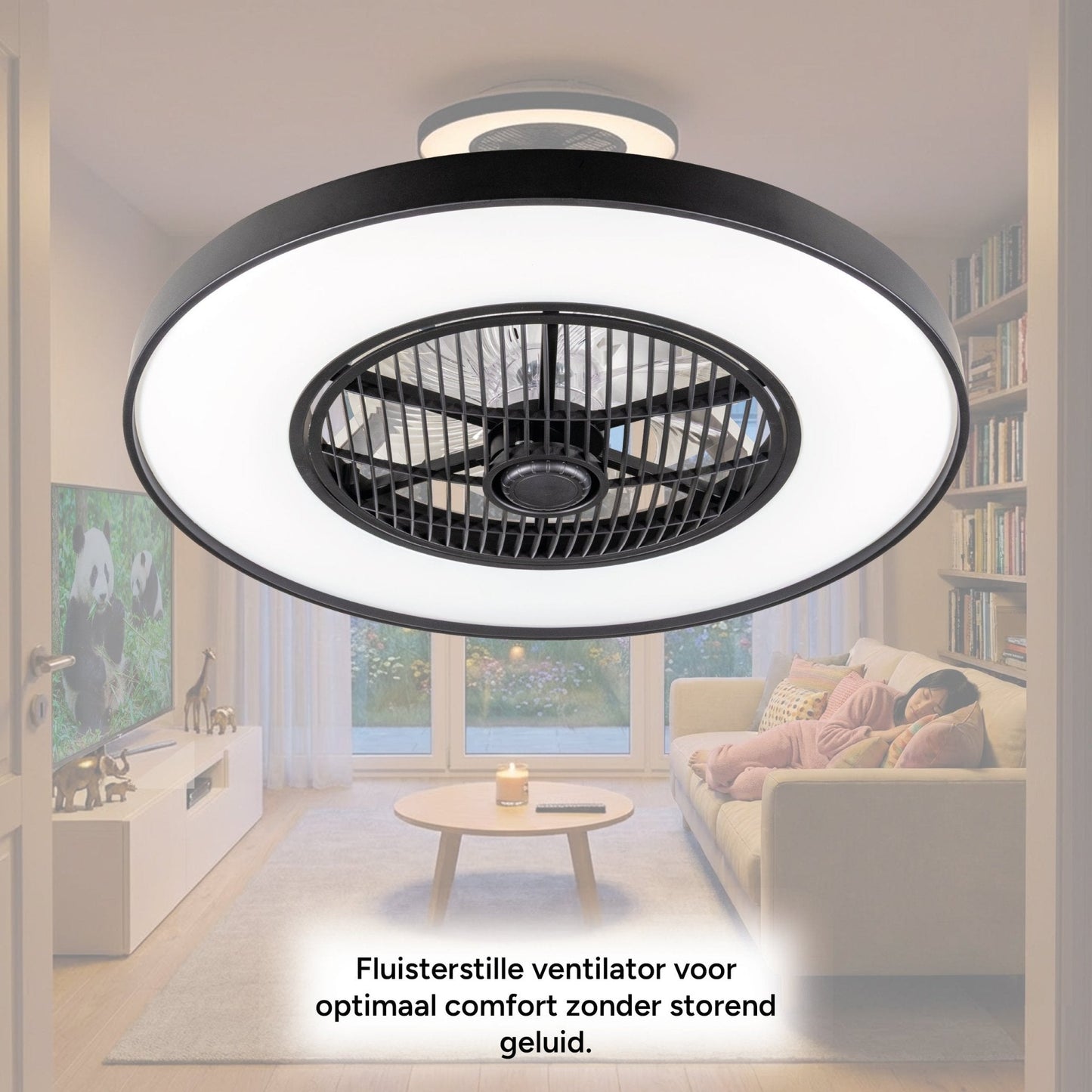 Proventa 3D Air Plafondlamp met Ventilator 60cm - Full room luchtcirculatie - Zomer & Winterstand – Licht en kleurtemperatuur instelbaar