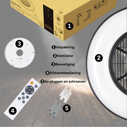 Proventa 3D Air Plafondlamp met Ventilator 60cm - Full room luchtcirculatie - Zomer & Winterstand – Licht en kleurtemperatuur instelbaar