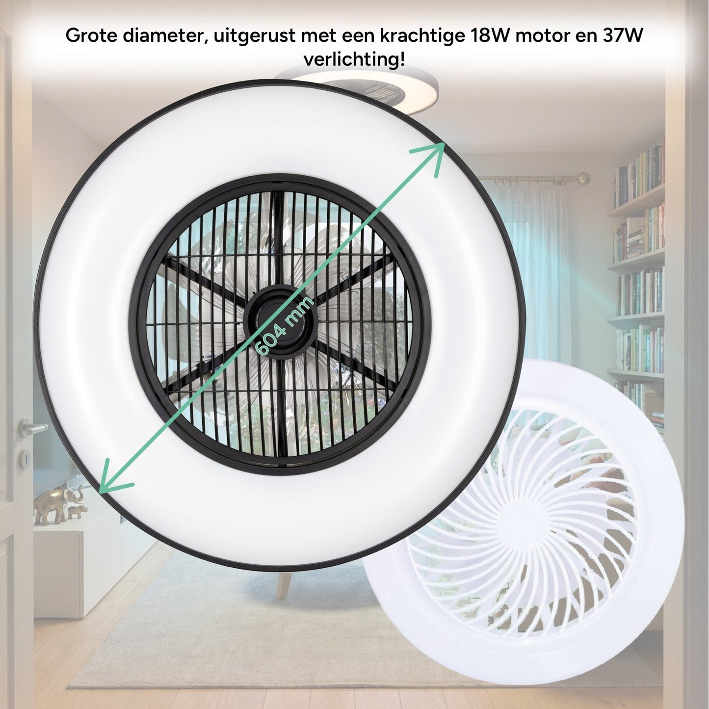 Proventa 3D Air Plafondlamp met Ventilator 60cm - Full room luchtcirculatie - Zomer & Winterstand – Licht en kleurtemperatuur instelbaar