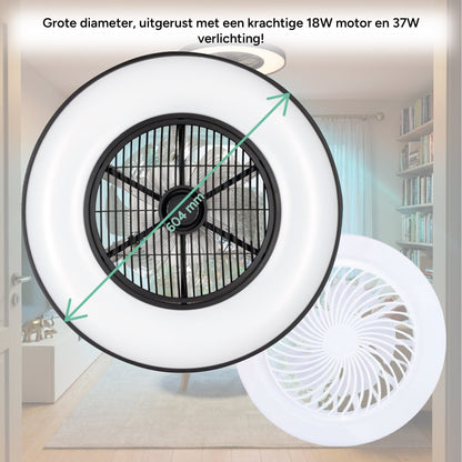 Proventa 3D Air Plafondlamp met Ventilator 60cm - Full room luchtcirculatie - Zomer & Winterstand – Licht en kleurtemperatuur instelbaar
