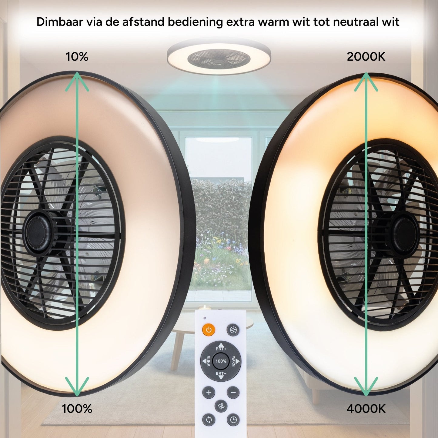 Proventa 3D Air Plafondlamp met Ventilator 60cm - Full room luchtcirculatie - Zomer & Winterstand – Licht en kleurtemperatuur instelbaar
