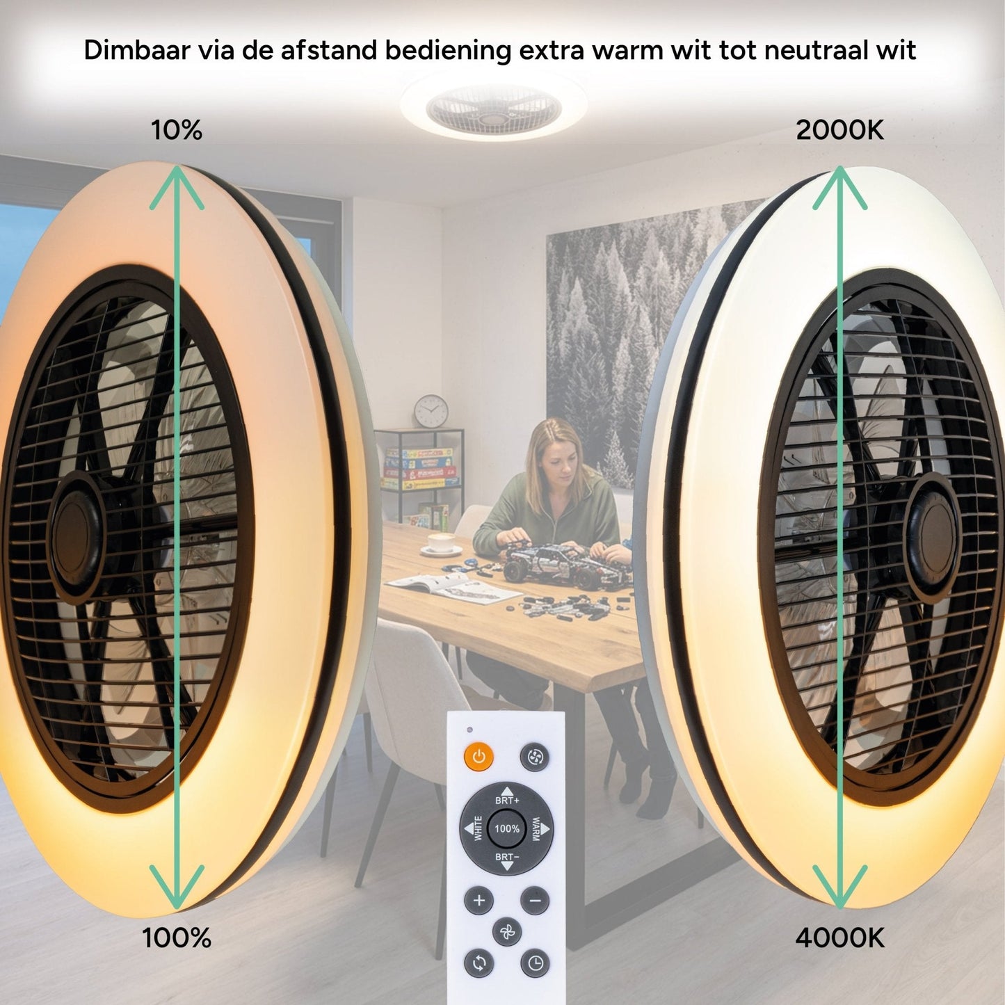 Comnox - Proventa - Plafondventilator met verlichting 50 cm – Comfort & Energiezuinigheid – 2800 lumen – 45 W – Wit