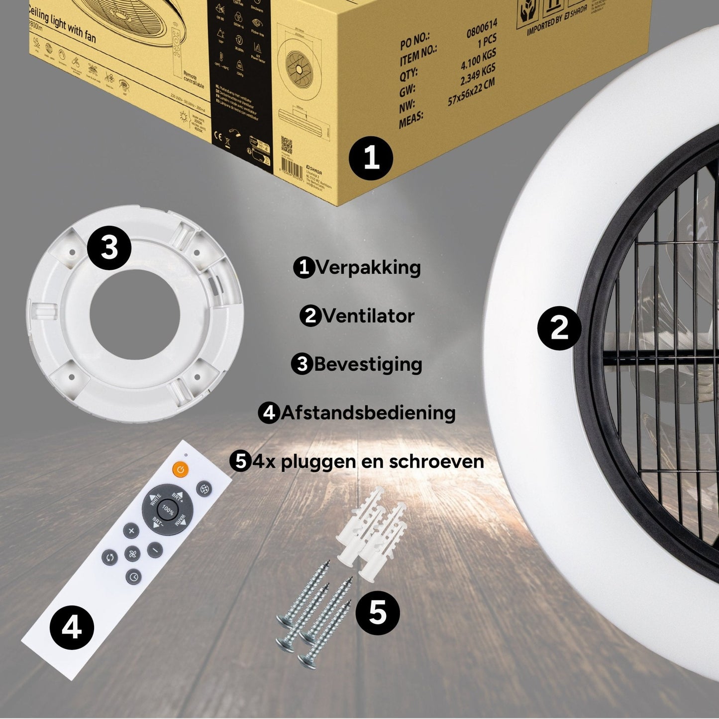 Comnox - Proventa - Plafondventilator met verlichting 50 cm – Comfort & Energiezuinigheid – 2800 lumen – 45 W – Wit