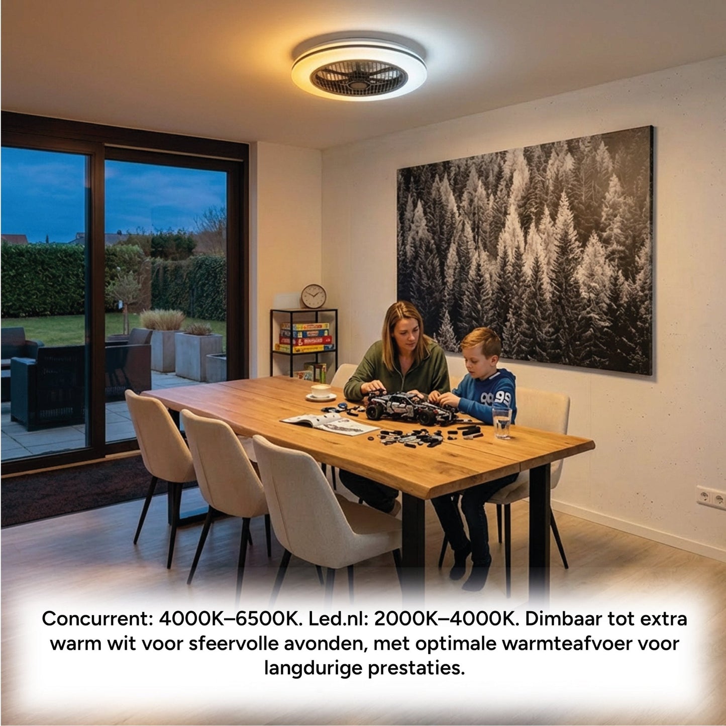 Comnox - Proventa - Plafondventilator met verlichting 50 cm – Comfort & Energiezuinigheid – 2800 lumen – 45 W – Wit