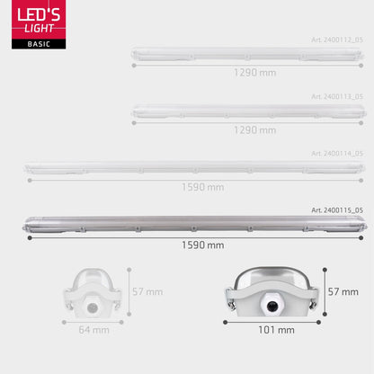 Proventa LED TL dubbel armatuur met 2 buizen 150 cm - Koud wit licht 6500 K - Waterdicht - Complete set