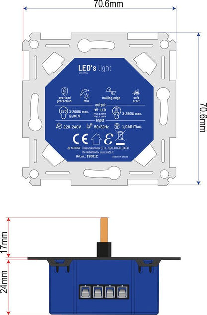 Proventa Premium LED Dimmer compleet met afdekraam - Universeel voor alle dimbare lampen - Zwart