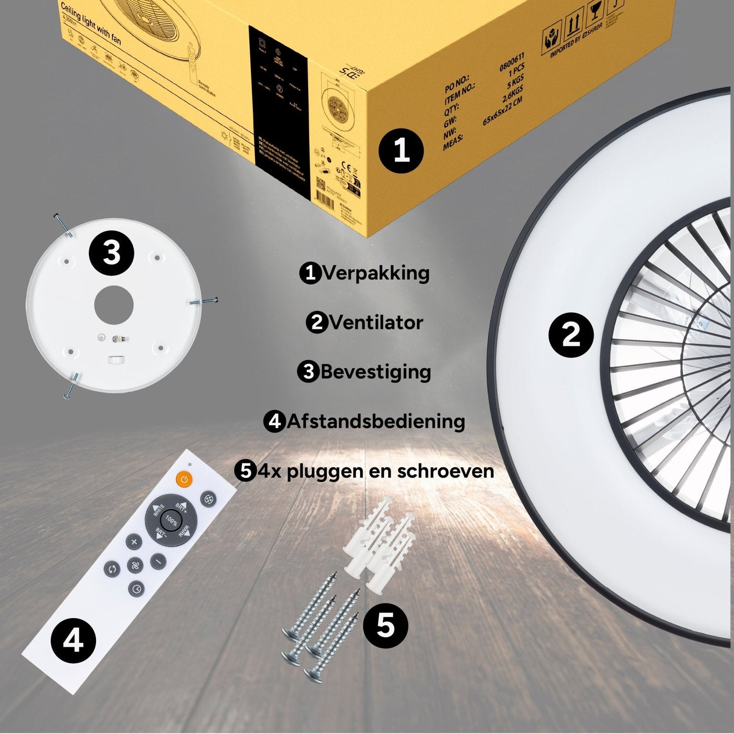 Comnox - Proventa Premium Plafondventilator - Verlichting en Koeling in één - 60 cm Zwart