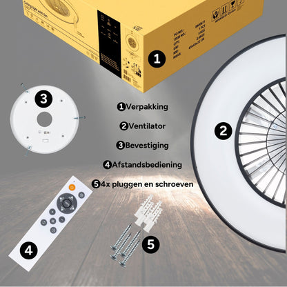 Comnox - Proventa Premium Plafondventilator - Verlichting en Koeling in één - 60 cm Zwart