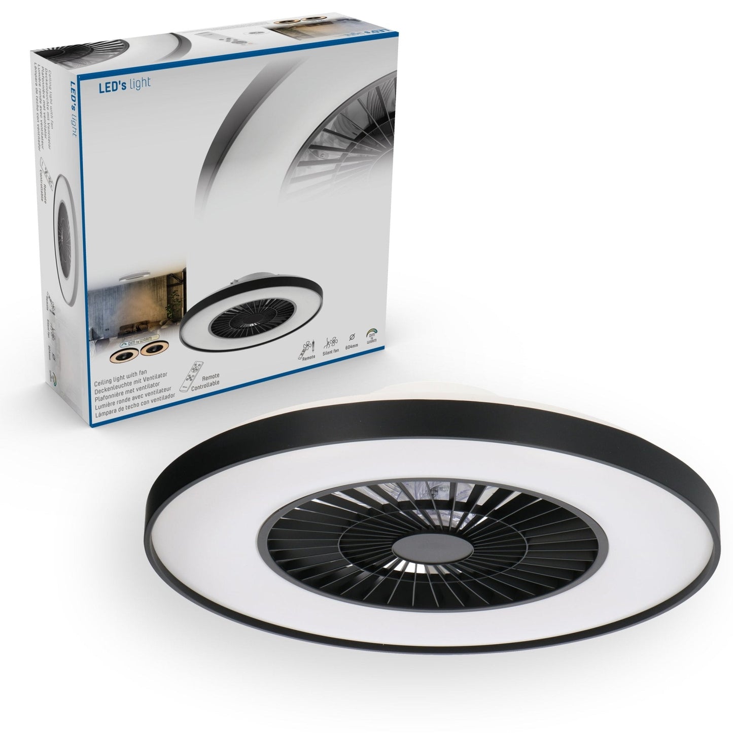 Proventa Premium Plafondventilator met lamp 60 cm - Zomer- en winterstand met afstandsbediening - Zwart