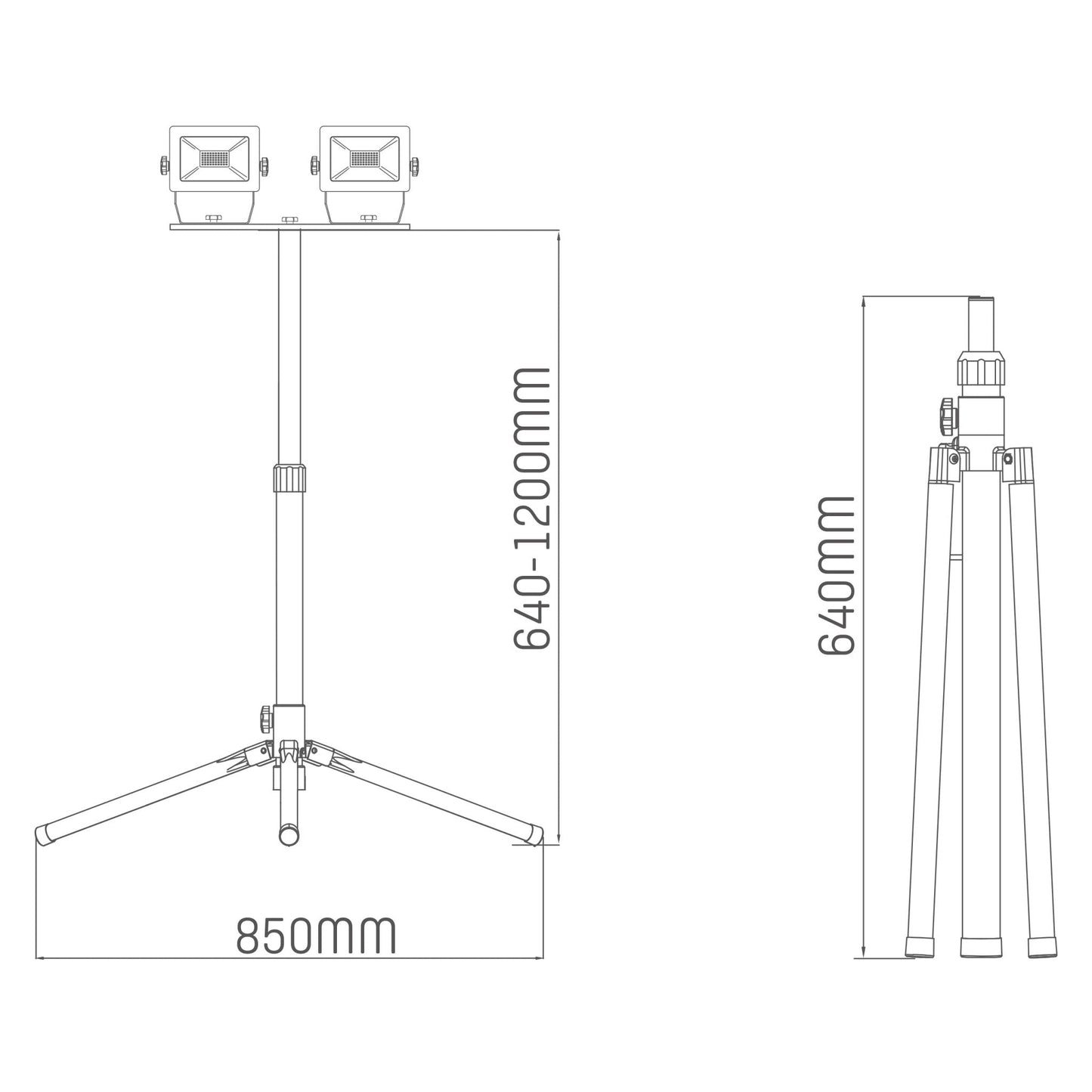 LED's Work 2 x 20W Bouwlamp met DUO Statief 4250 - IP54 waterdicht - In hoogte verstelbaar tot 1,20 meter