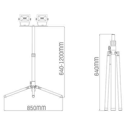 LED's Work 2 x 20W Bouwlamp met DUO Statief 4250 - IP54 waterdicht - In hoogte verstelbaar tot 1,20 meter