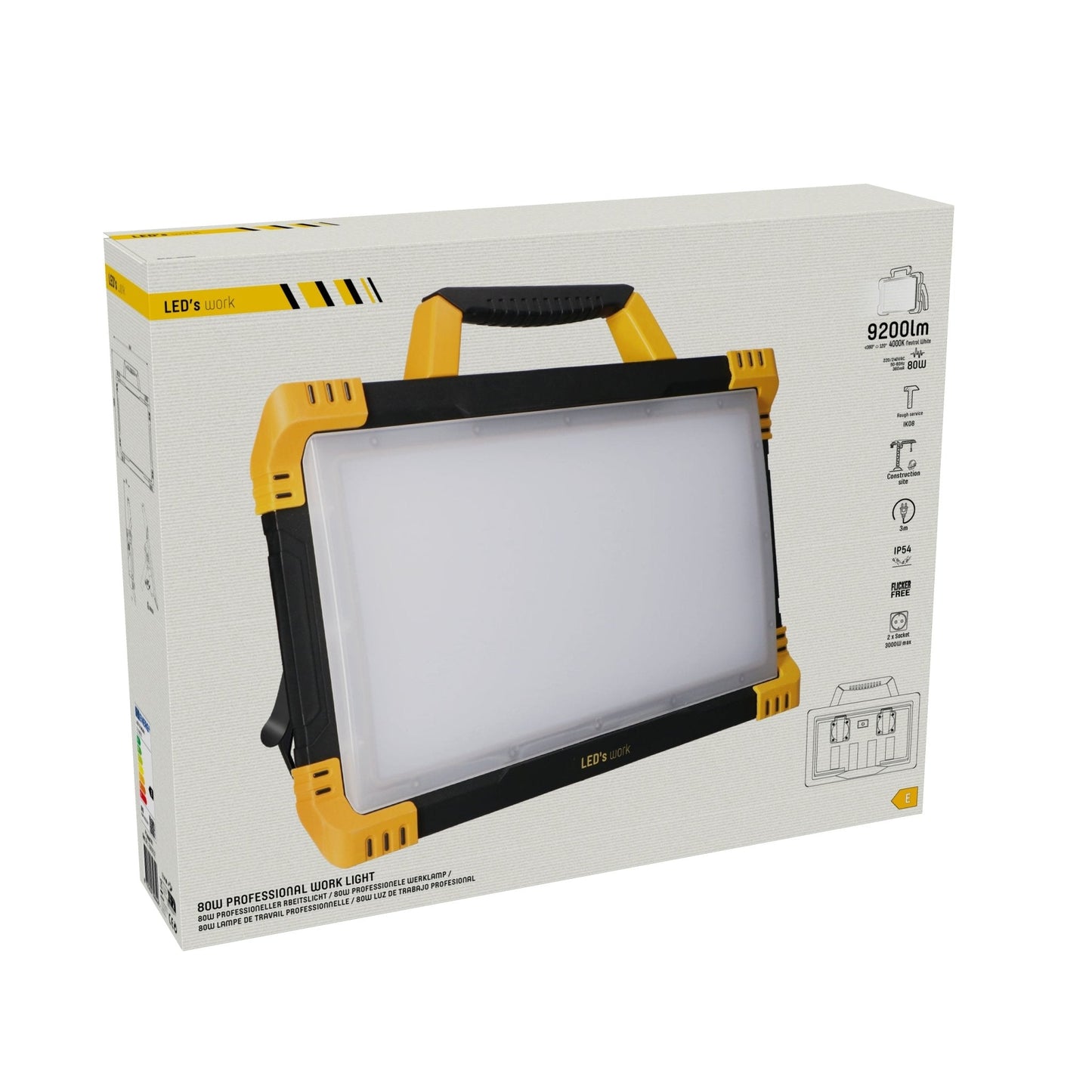 LED's Work Bouwlamp 9200 - 2 extra stopcontacten - 5 meter snoer - IP54 water- en stofbestendig