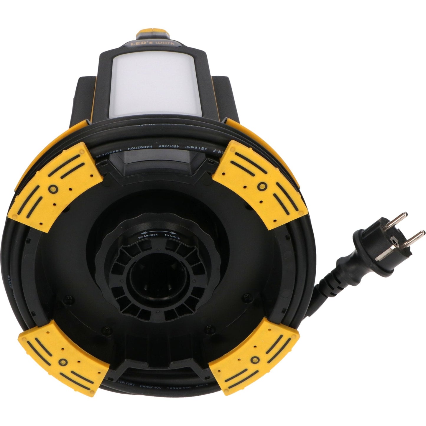 De LED’s work werklicht in zwart en geel met twee heldere verlichtingspanelen en een opvouwbare handgreep. Geschikt voor gebruik op bouwplaatsen of in garage.