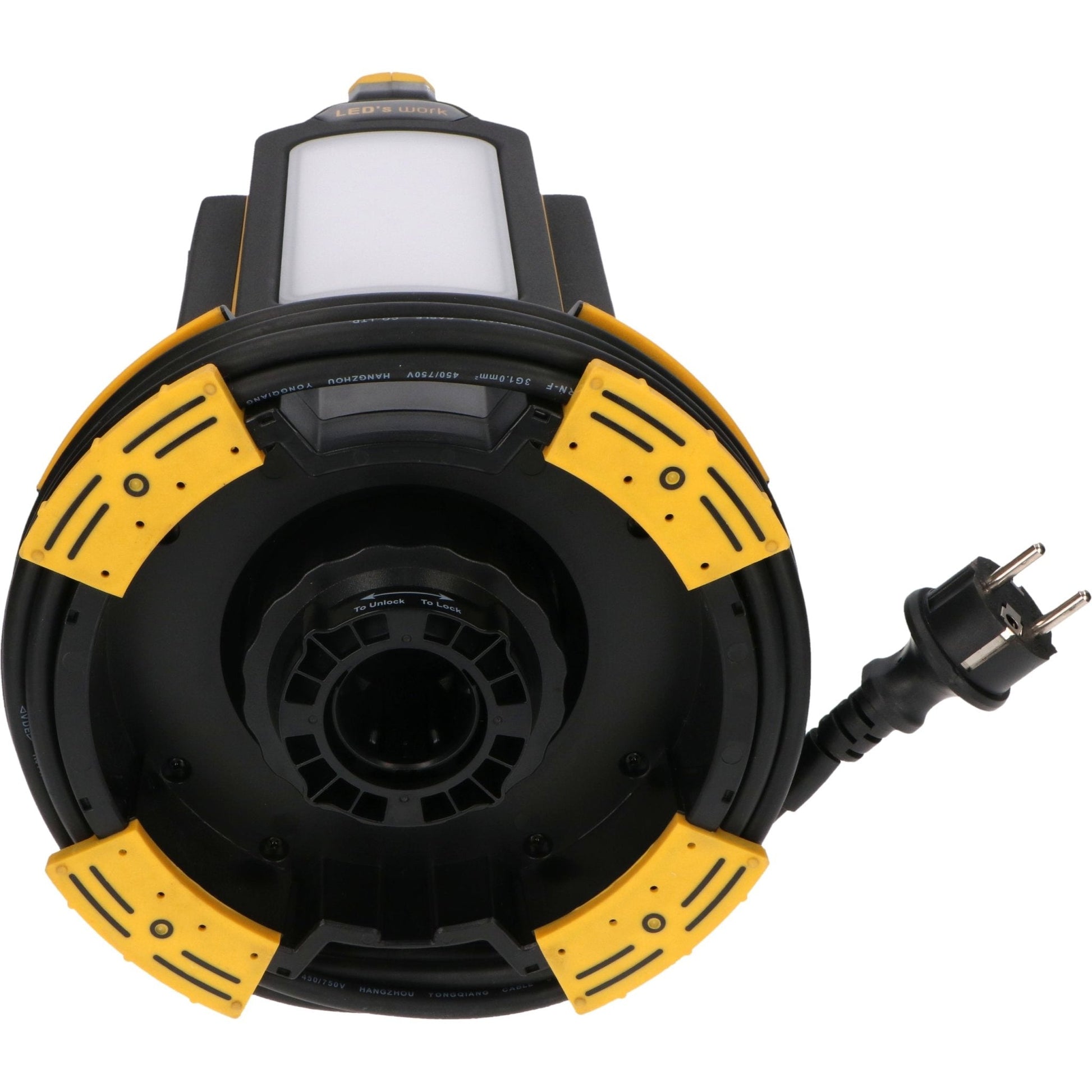 De LED’s work werklicht in zwart en geel met twee heldere verlichtingspanelen en een opvouwbare handgreep. Geschikt voor gebruik op bouwplaatsen of in garage.