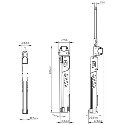 Zwarte LED-lamp met gele handgreep en verstelbare arm, geschikt voor werken in donkere ruimtes. Compacte, waterdichte constructie voor gebruik in garage of op werkplaats.