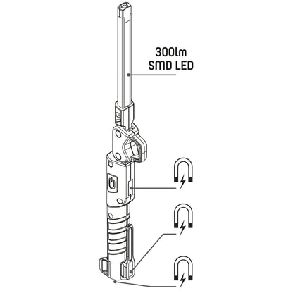 Comnox - LED's Work 300 - Oplaadbare inspectielamp - Inklapbaar met magneet