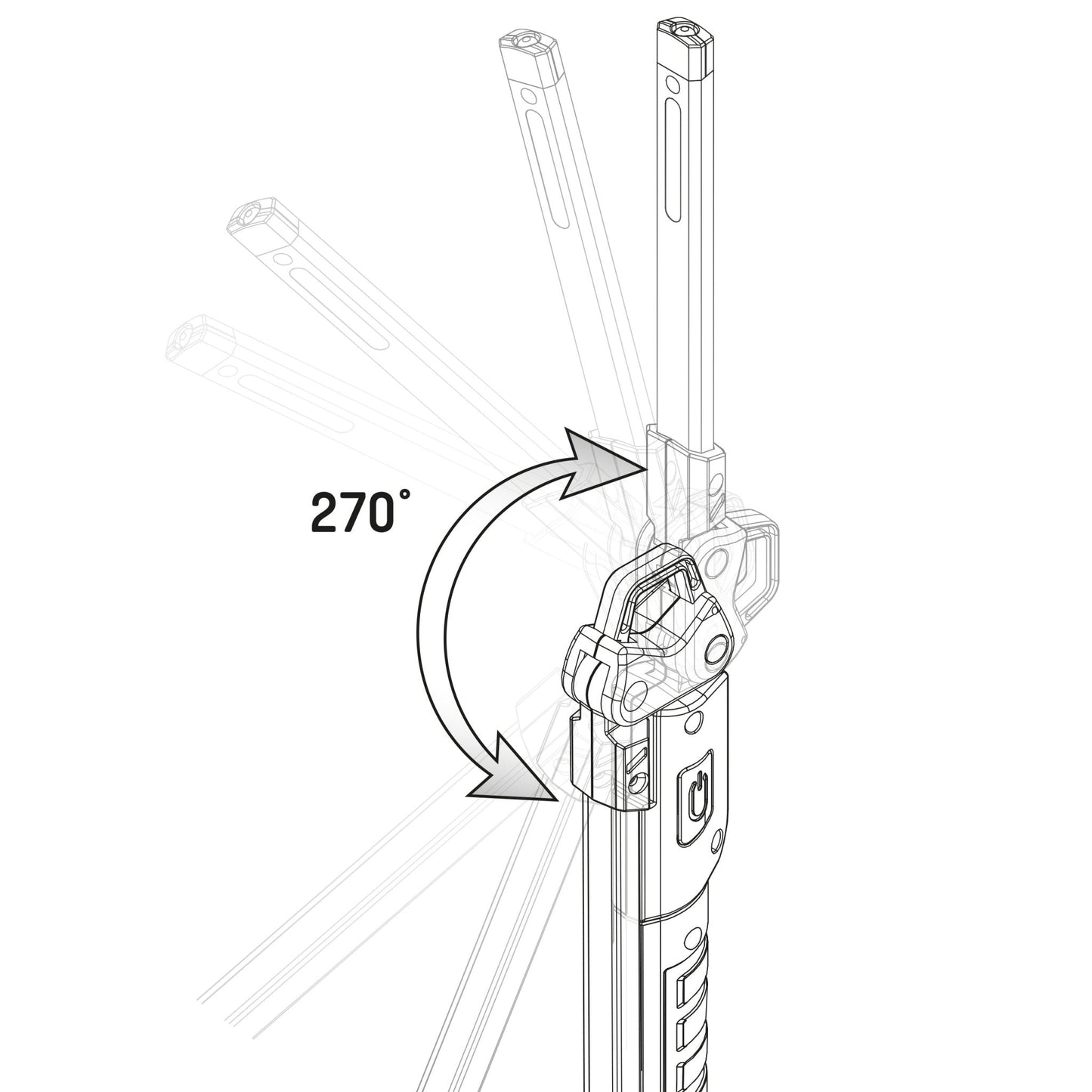 Zwarte, opvouwbare LED-lamp met gele handgreep en schakelaar, geschikt voor reparaties en werken in donkere ruimtes. Compacte, flexibele arm voor betere verlichting in kleine plekken.