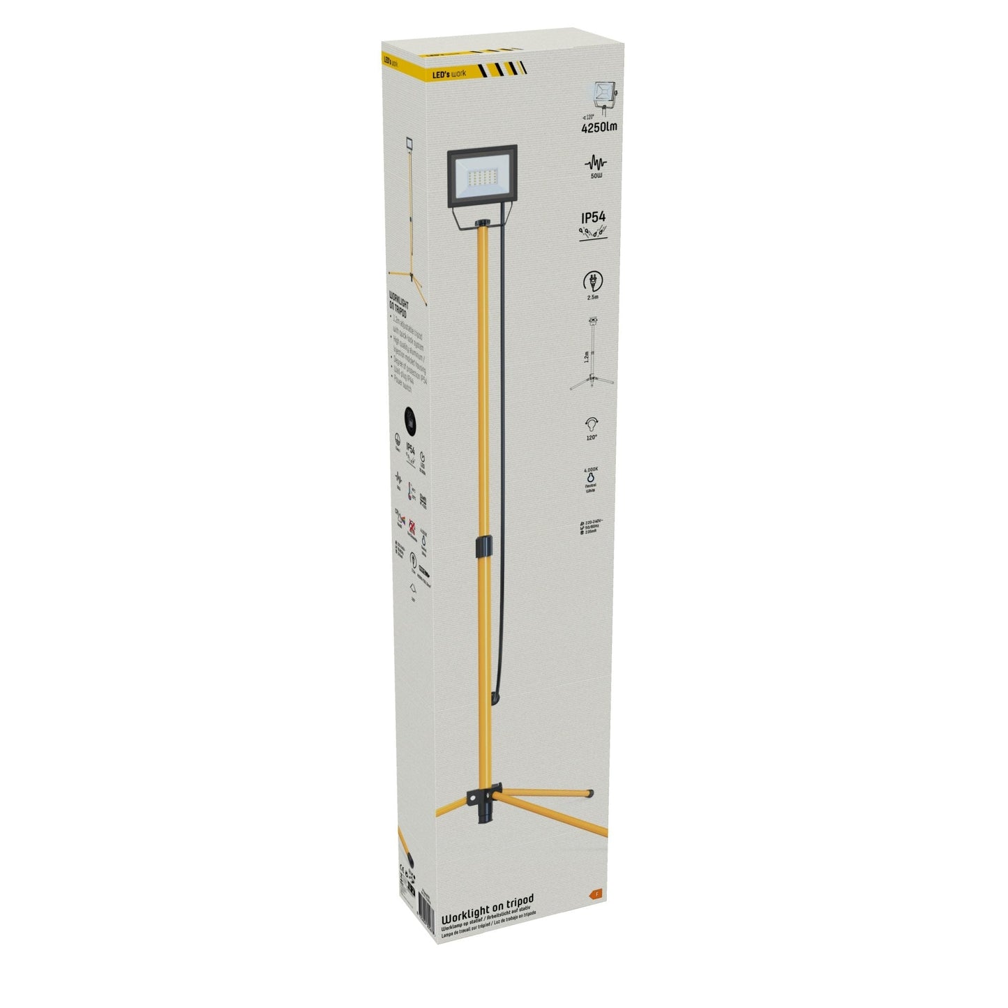 LED's Work 1 x 50W Tripod LED Bouwlamp op statief - In hoogte verstelbaar - 4250 lm