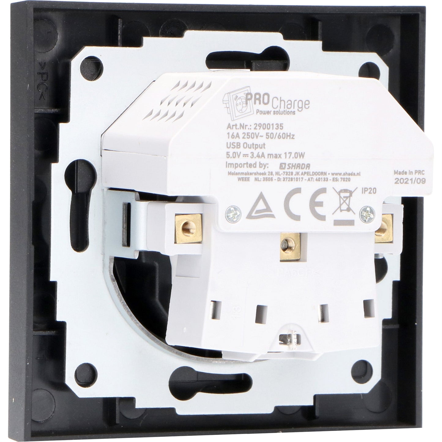 Reflex Inlegplaat voor wandcontactdoos met 2 USB - Zwart