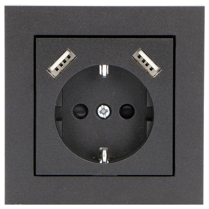 Reflex Inlegplaat voor wandcontactdoos met 2 USB - Zwart