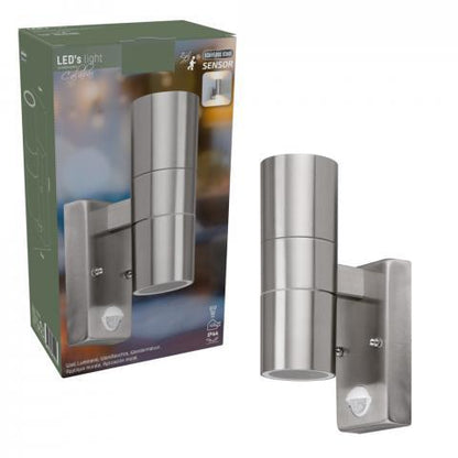 LED's Light RVS LED Buitenlamp met Bewegingssensor - 2 lichts up & down - IP44 - Zilver