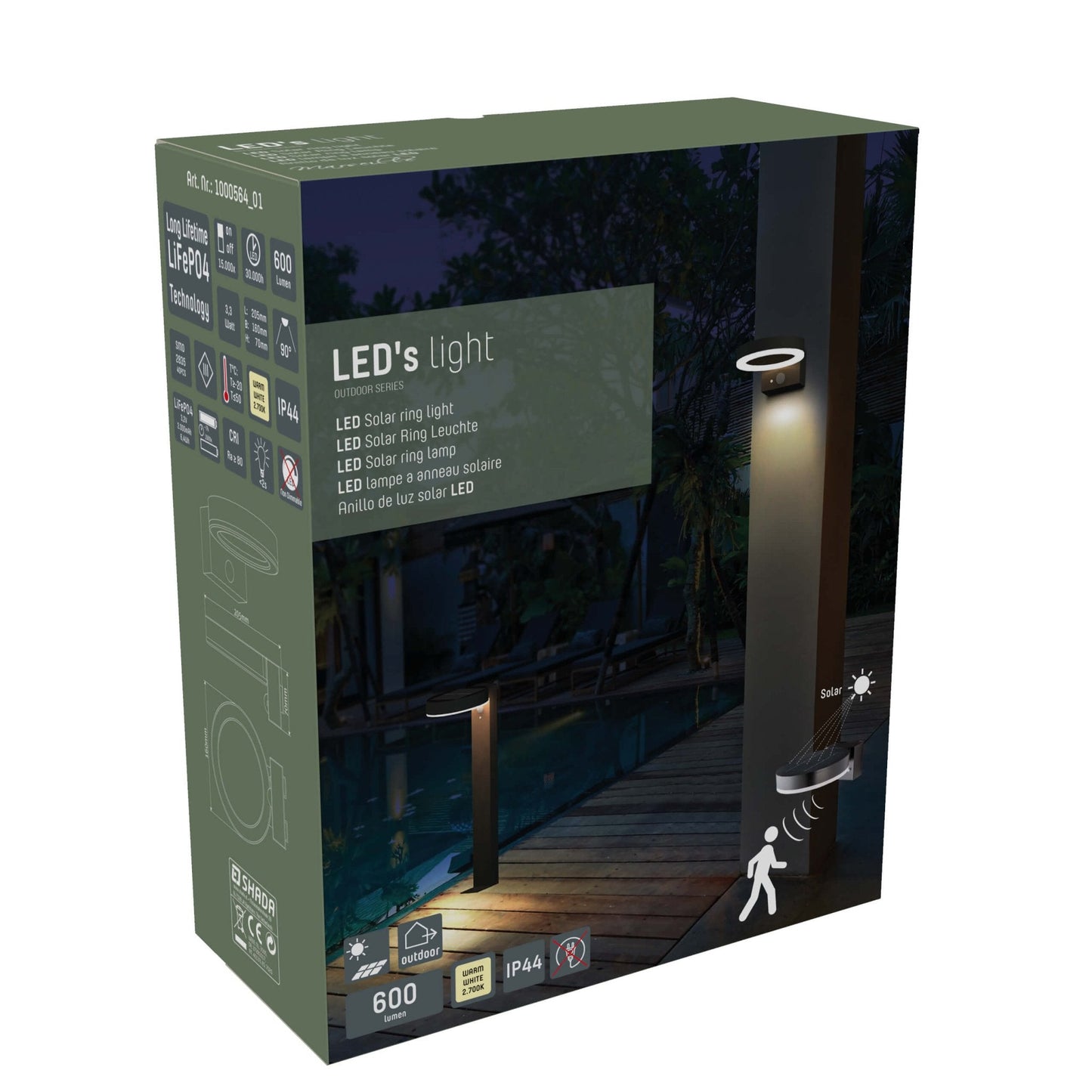 RVS Solar LED Buitenlamp met bewegingssensor - Draadloos - 3 standen - Zwart