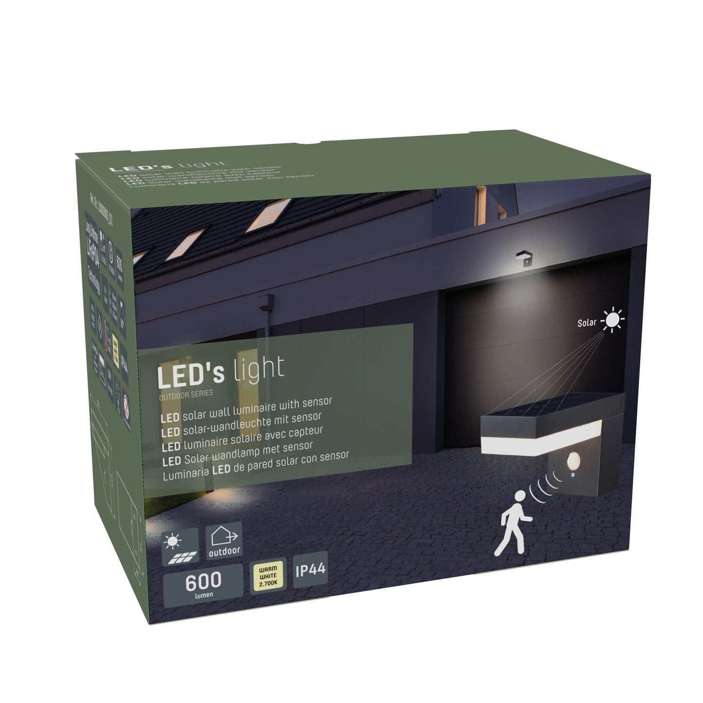 LED's Light RVS Solar LED Muurlamp met Bewegingssensor - Draadloos - Vierkant - 3 standen - Zwart