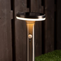 Comnox - LongLife Solar series - RVS Solar LED Tuin Lantaarnpaal - Draadloos met bewegingssensor - Zilver