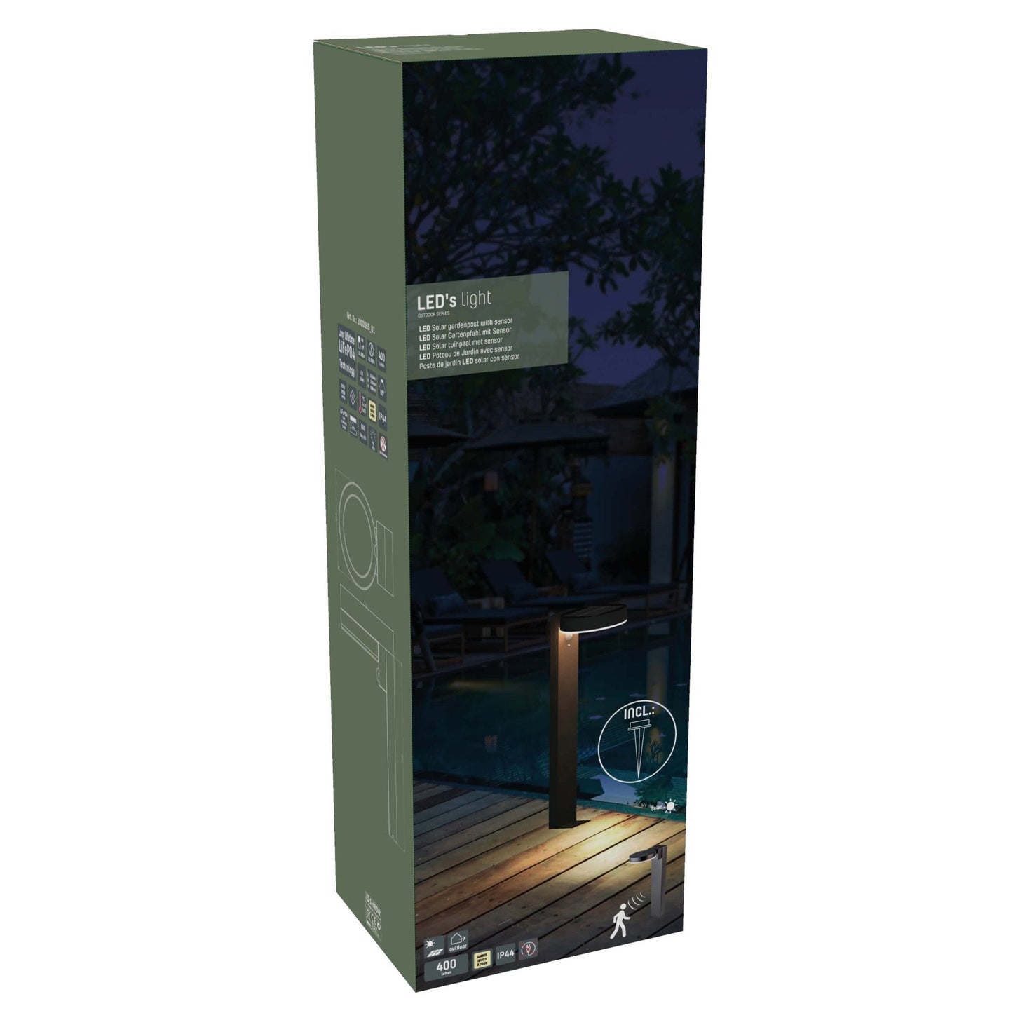 LED's Light RVS Solar LED Tuin Lantaarnpaal met Bewegingssensor - Draadloos - 3 standen - Zwart