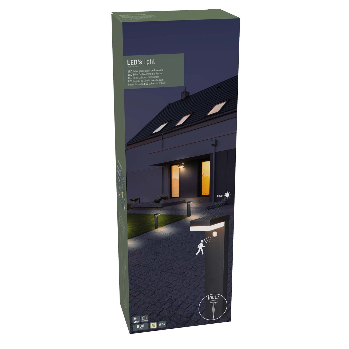 LED's Light RVS Solar LED Tuinlamp Paallamp met Bewegingssensor - Draadloos - 3 standen - Zwart